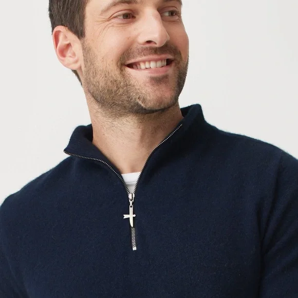 Untouched Wool Cassum Navy Blue Half Zip Men’s Sweater in Large - Picture 7 of 8